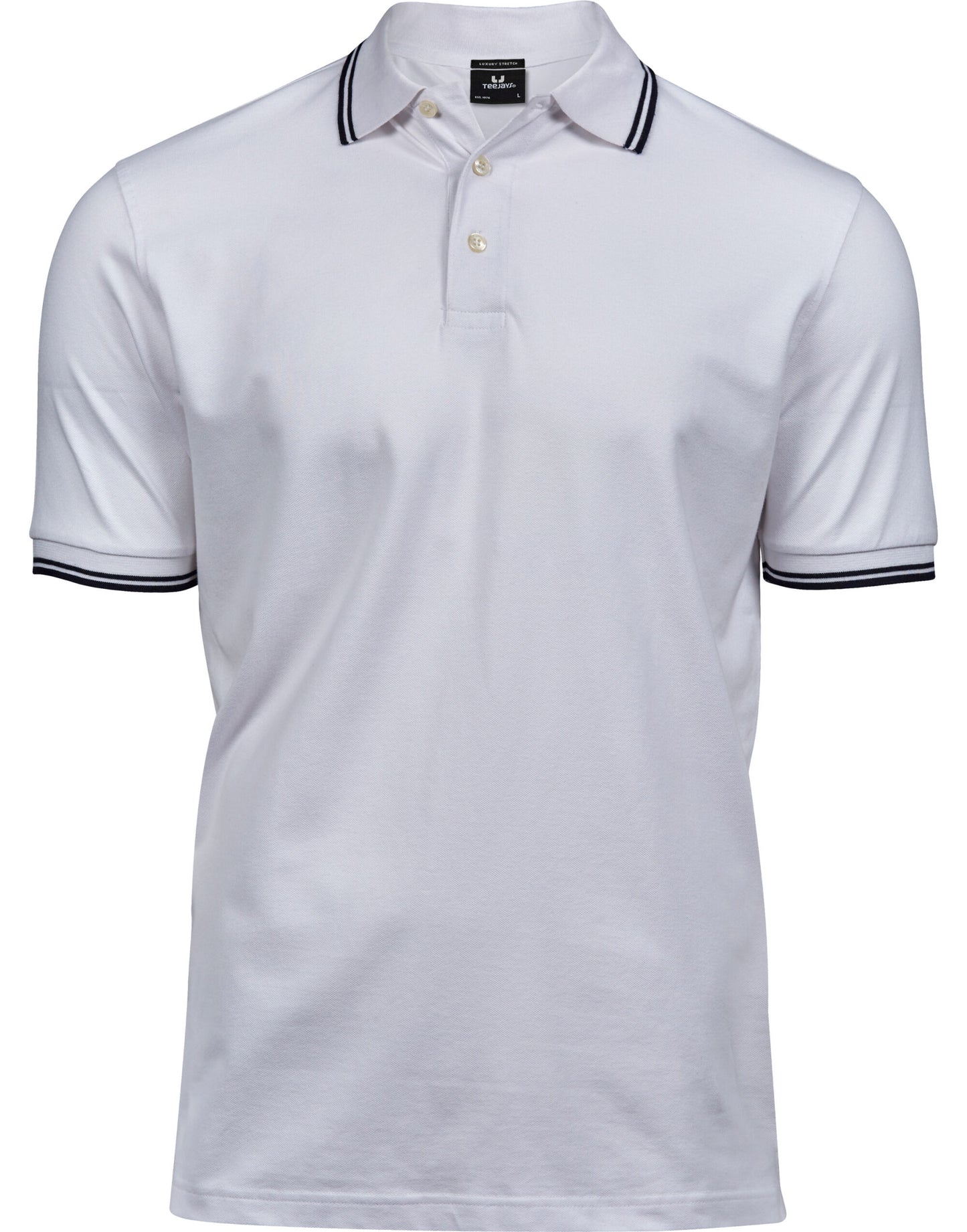 Men's Luxury Stripe Stretch Polo - White/Navy