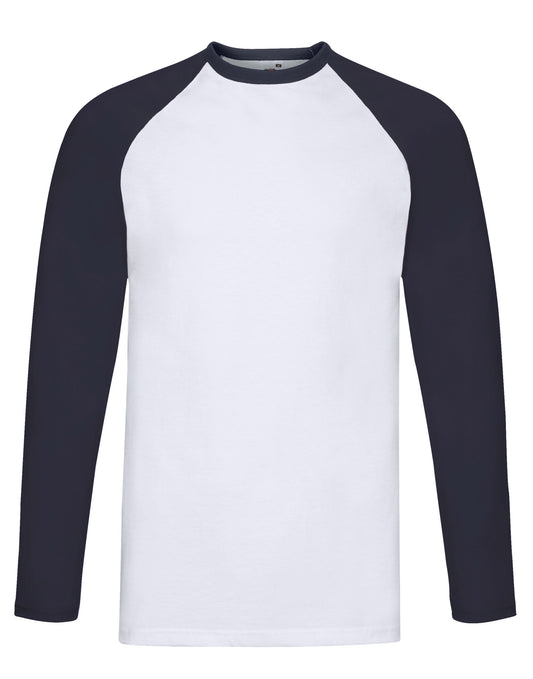Men's Valueweight Long Sleeve Baseball T-Shirt - White/Deep Navy
