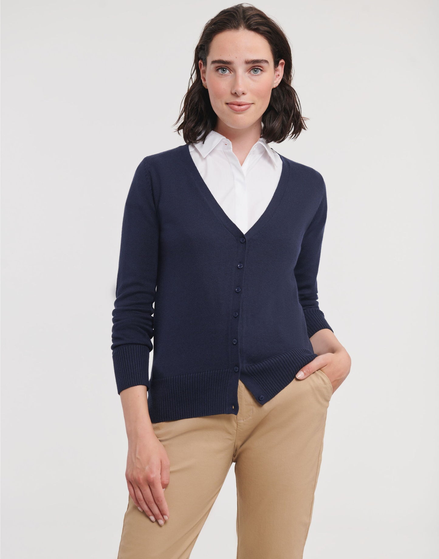 Ladies' V-Neck Knitted Cardigan - French Navy