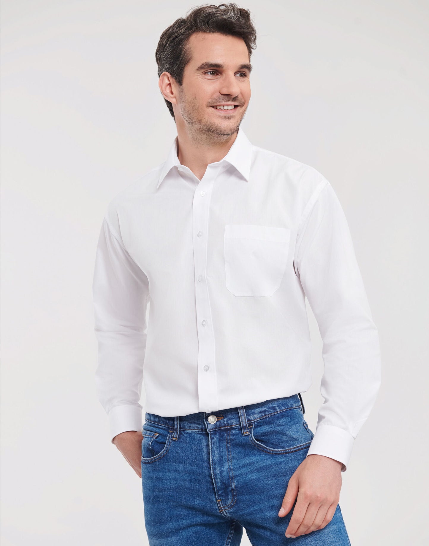 Men's Long Sleeve Classic Polycotton Poplin Shirt - White