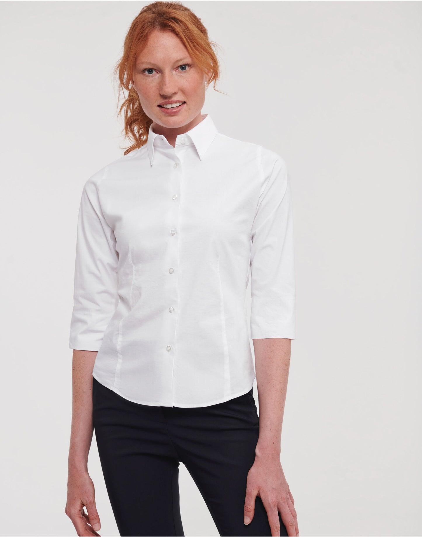 Ladies' 3/4 Sleeve Fitted Stretch Shirt - White