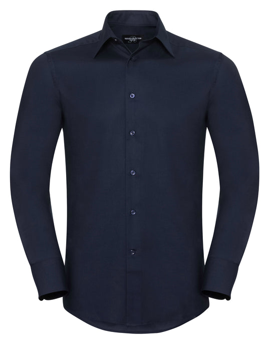 Men's Long Sleeve Tailored Oxford Shirt - Bright Navy