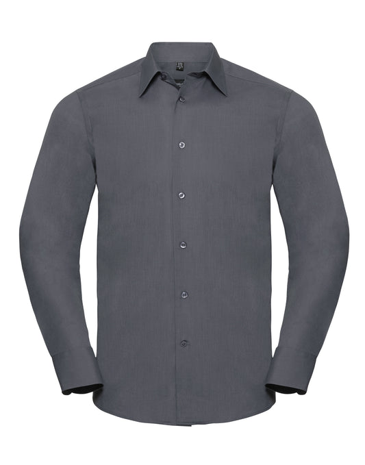 Men's Long Sleeve Tailored Polycotton Poplin Shirt - Convoy Grey