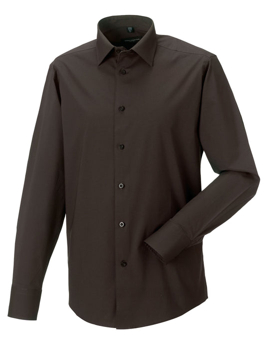 Men's Long Sleeve Fitted Stretch Shirt - Chocolate