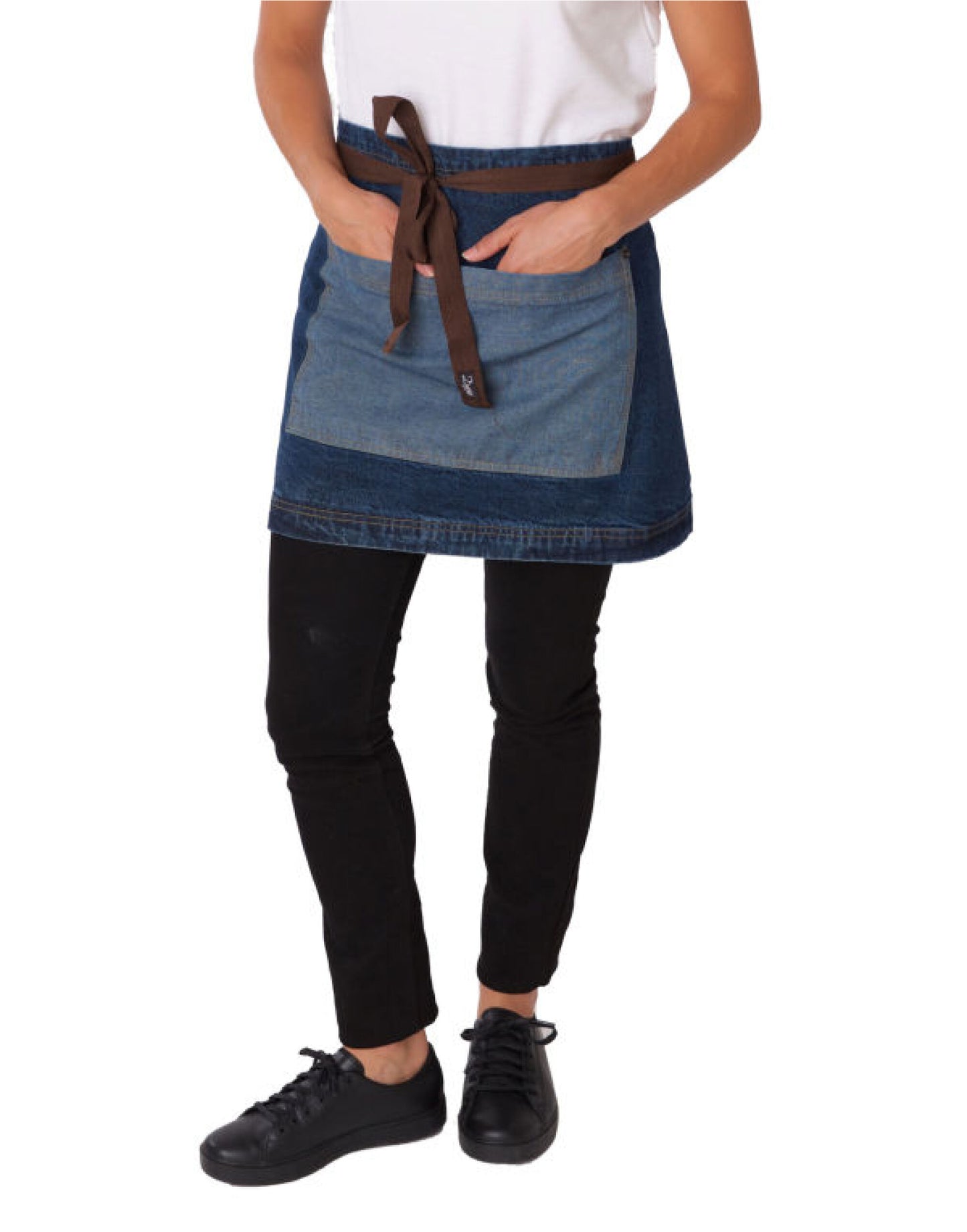 Denim Waist Apron with Contrasting Pocket - Dark Blue Denim