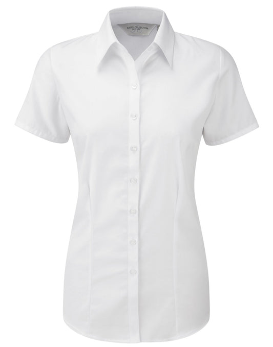 Ladies' Short Sleeve Tailored Herringbone Shirt - White