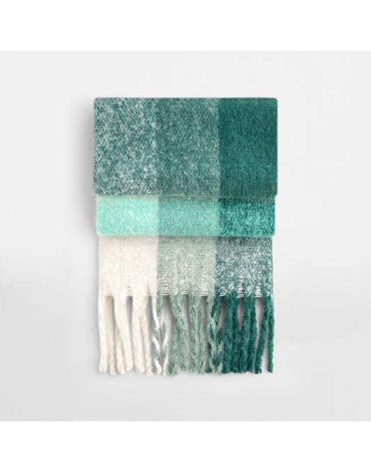 Fluffy Check Scarf - Green Check