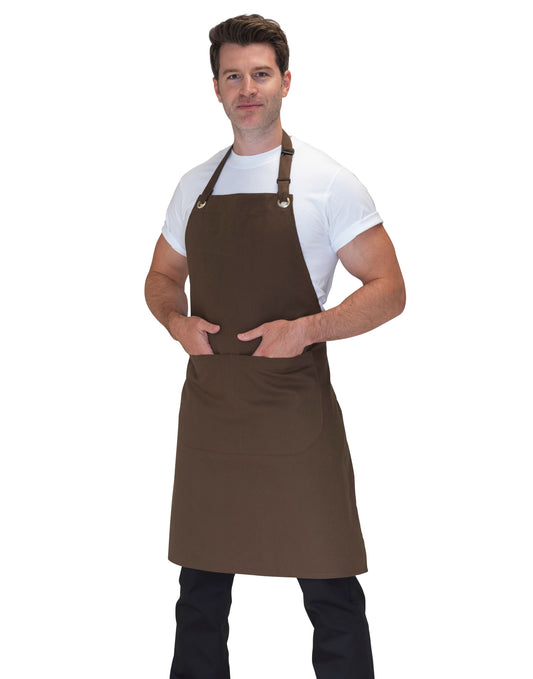 Canvas Bib Apron With Pocket - Khaki