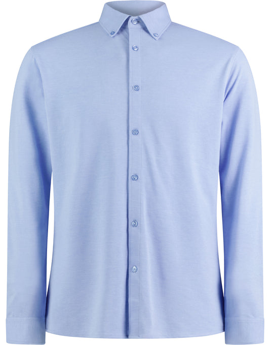 Tailored Fit Superwash 60 Pique Shirt (Long Sleeve) - Light Heather Blue