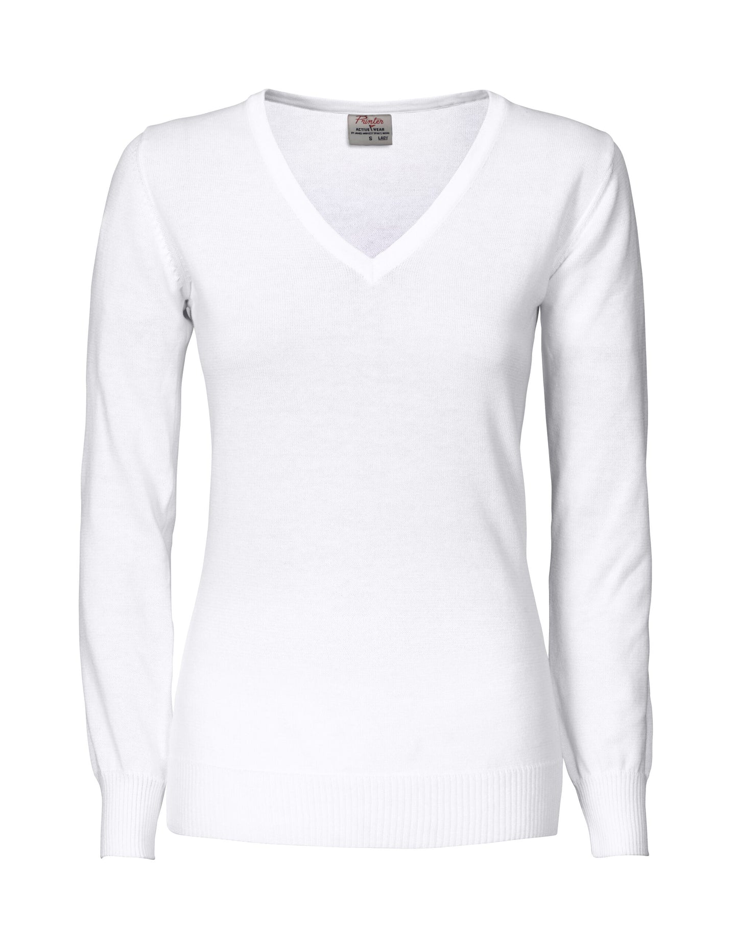Ladies Forehand Knitted V Neck - White