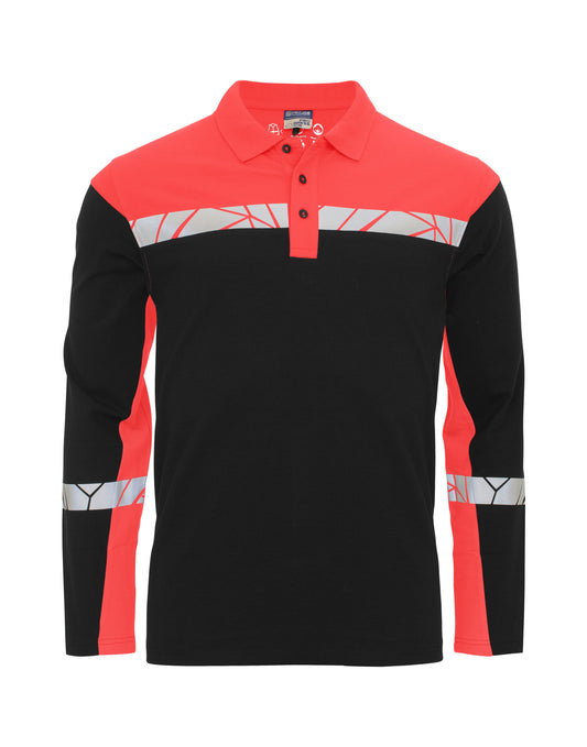 Progression 7004 Long Sleeve Pique Polo - Black/Red