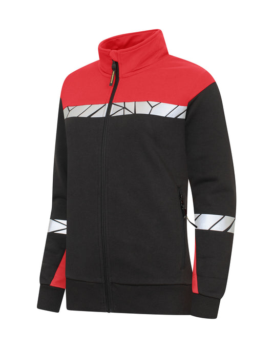 Progression 7105 Ladies Full Zip Sweatshirt - Black/Red