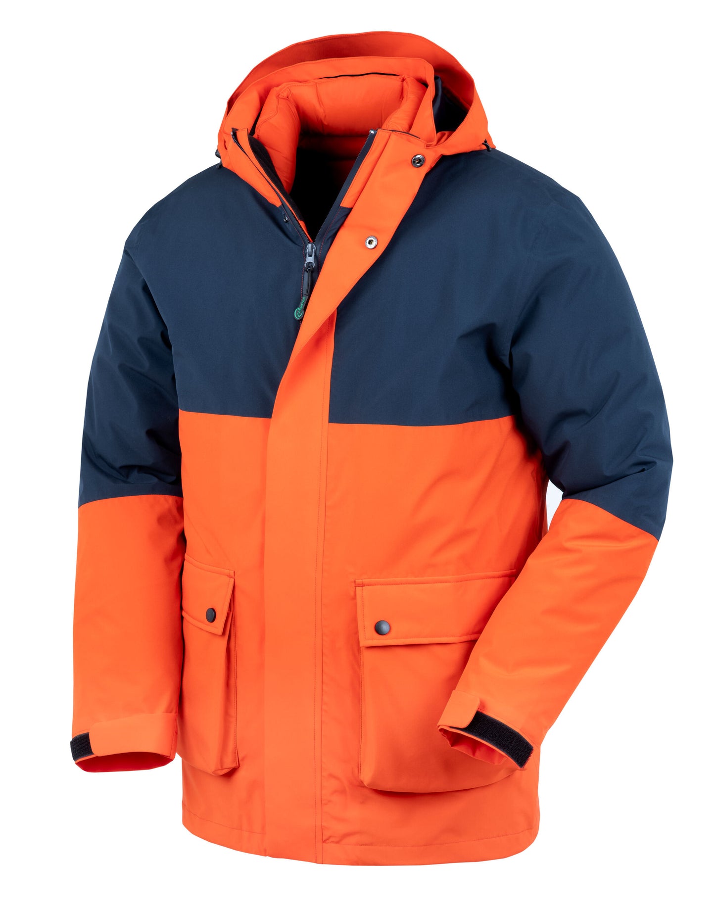 Recycled 3-in-1 Padded Ripstop Jacket - Orange/Navy