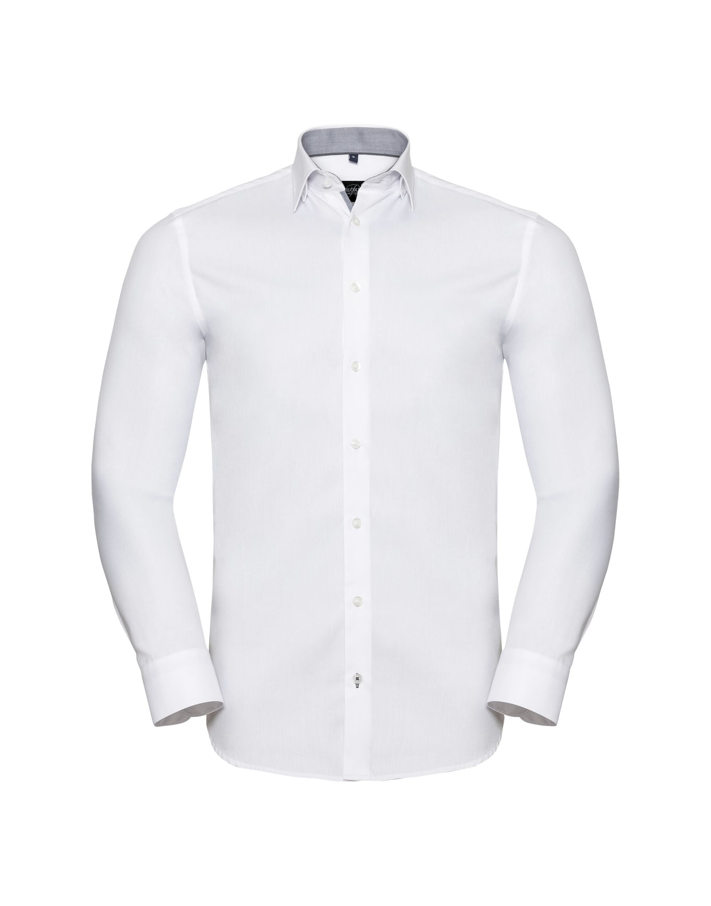Men's Long Sleeve Tailored Contrast Herringbone Shirt - White/Silver/Convoy Grey