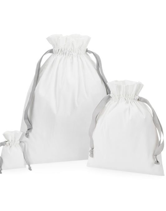 Cotton Bag with Ribbon Cord - Soft White/ Light Grey