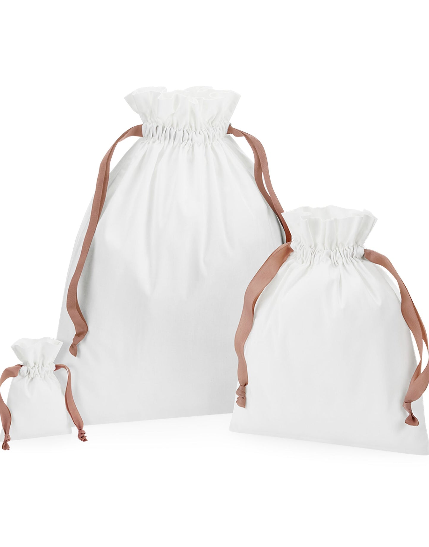 Cotton Bag with Ribbon Cord - Soft White/ Rose Gold