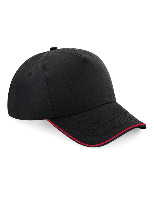 Authentic 5 Panel Cap - Piped Peak - Black/Classic Red