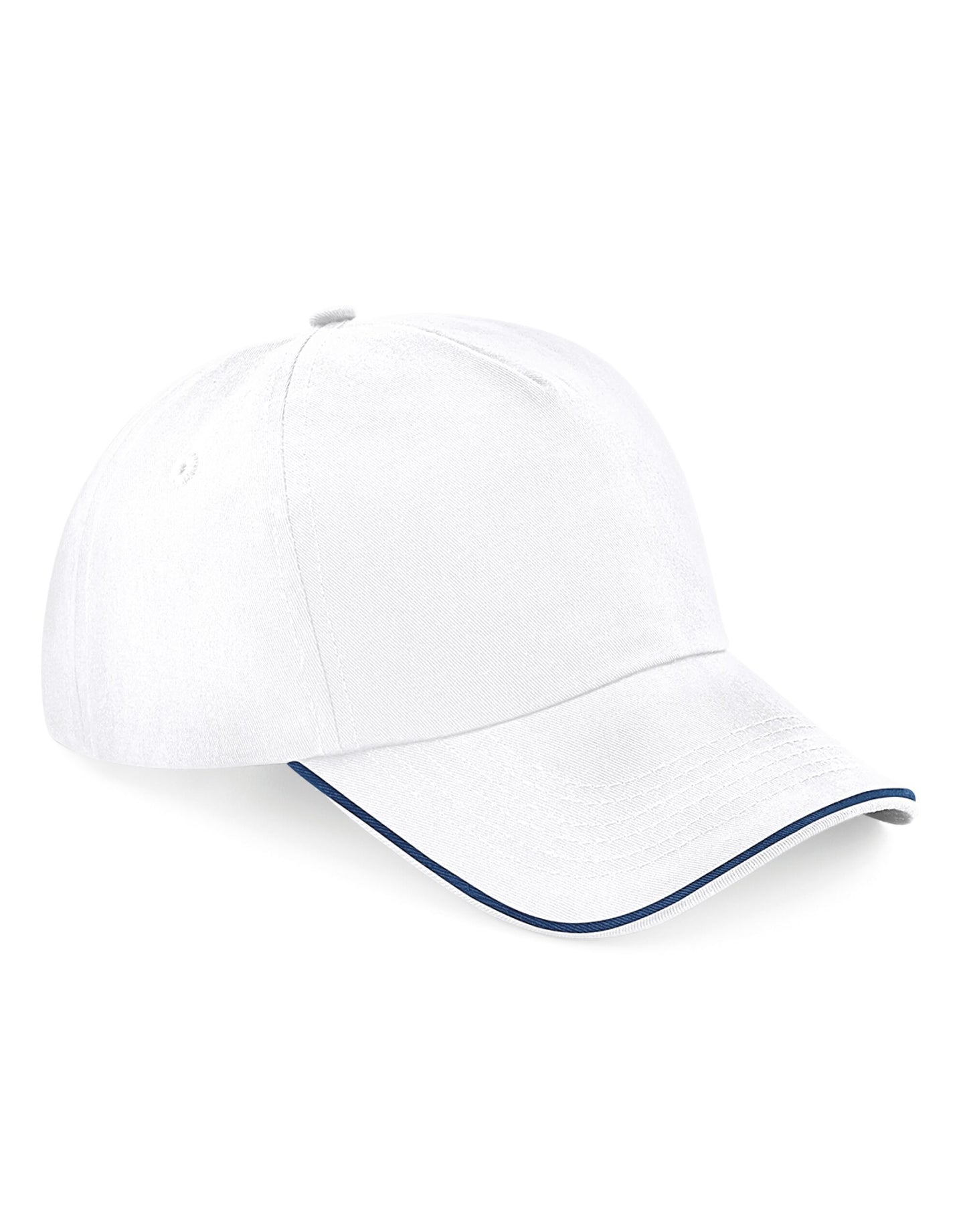 Authentic 5 Panel Cap - Piped Peak - White/French Navy