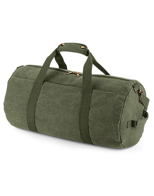 Vintage Canvas Barrel Bag - Vintage Military Green