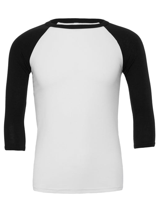 Canvas Unisex 3/4 Sleeve Baseball Tee - White/Black