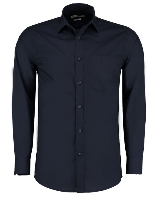 Tailored Fit Long Sleeve Poplin Shirt - Dark Navy