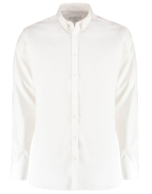 Slim Fit Long Sleeve Stretch Oxford Shirt - White