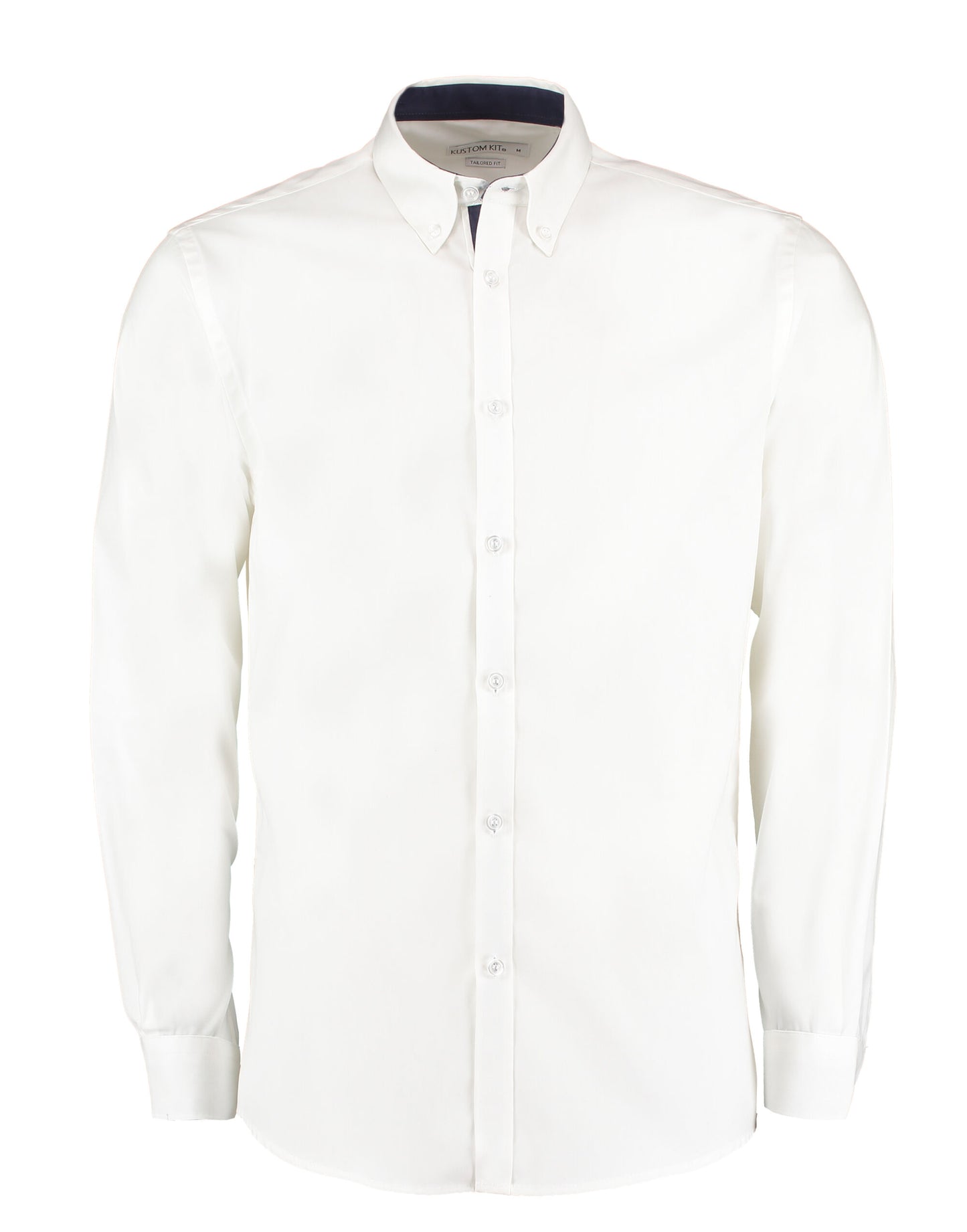Tailored Fit Long Sleeve Premium Contrast Oxford Button Down Collar Shirt - White/Navy