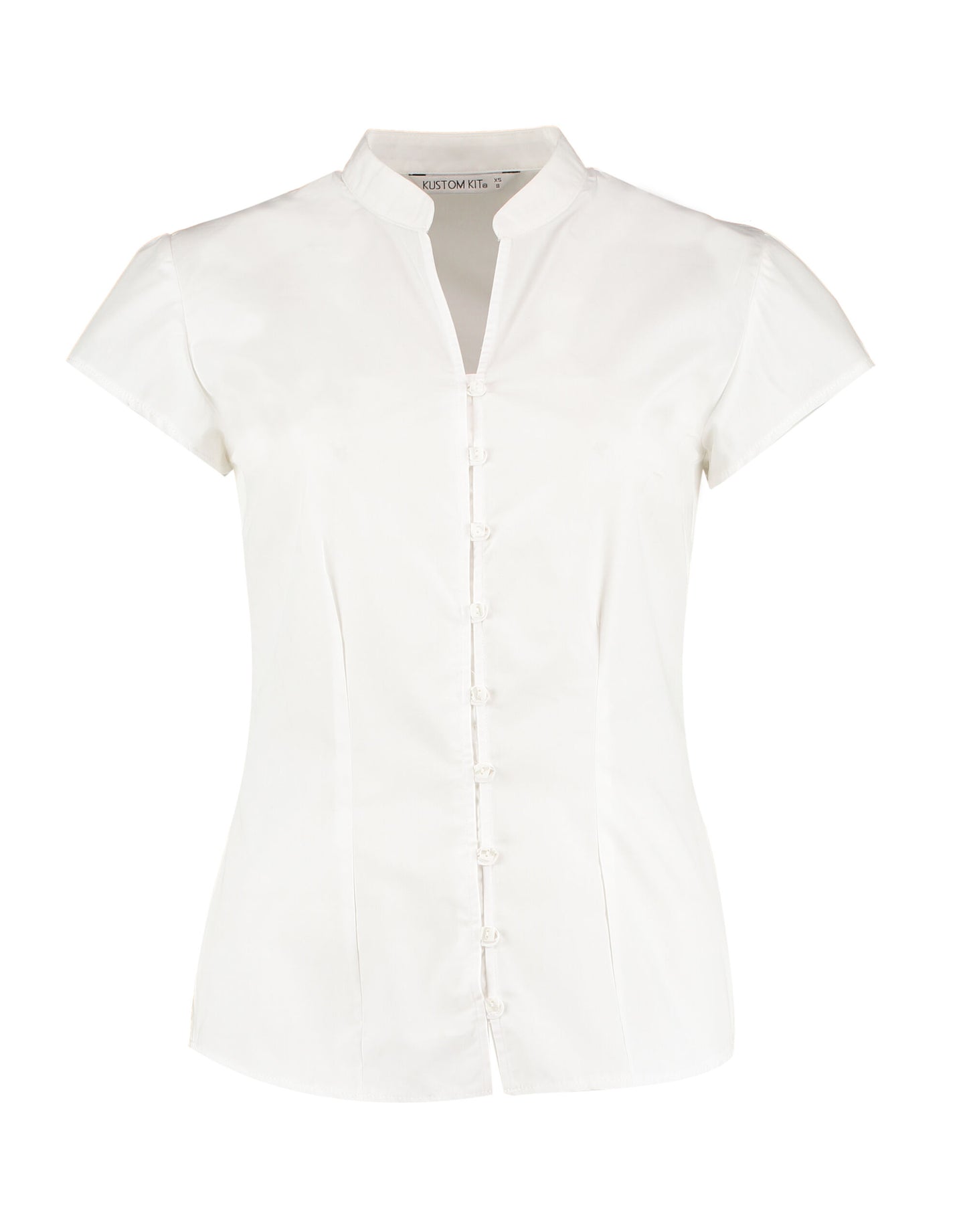 Tailored Fit Cap Sleeve Mandarin Collar Blouse - White