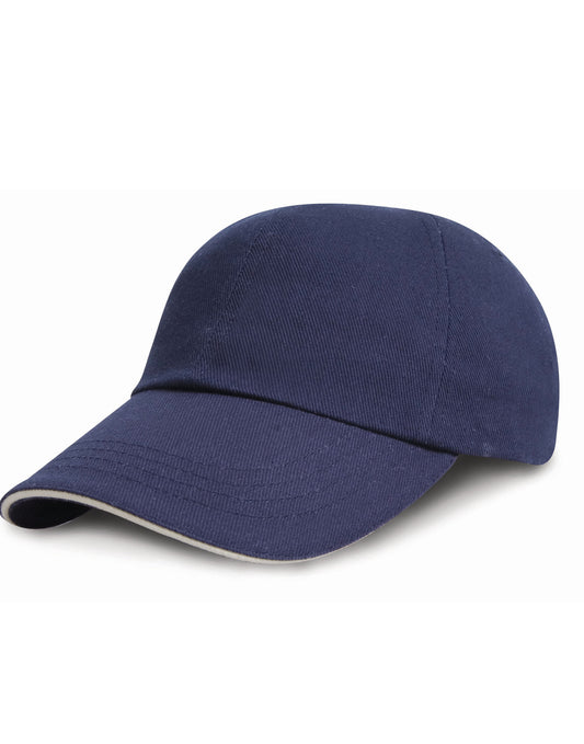 Low Profile Heavy Brushed Cotton Cap with Sandwich Peak - Navy/White