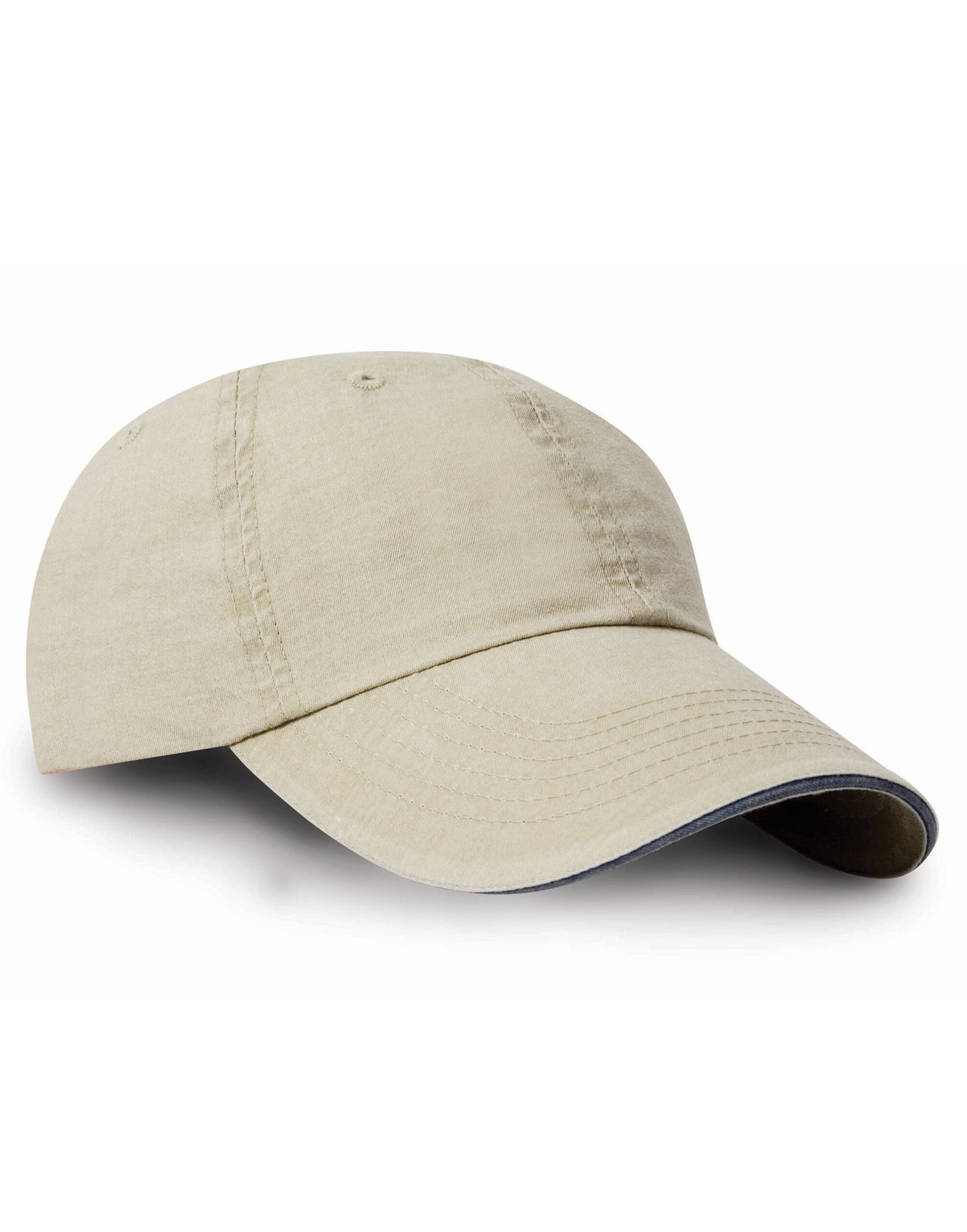 Washed Fine Line Cotton Cap with Sandwich Peak - Putty/Navy