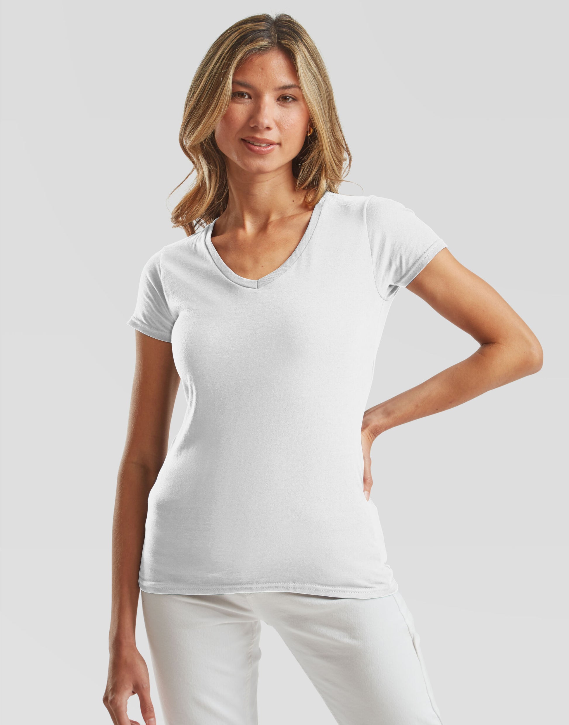 Ladies' Iconic 150 V-Neck T - White