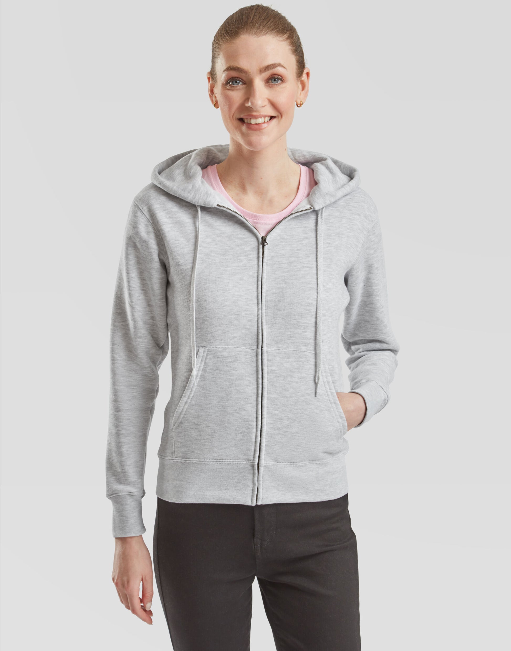 Ladies' Premium Hooded Sweat Jacket - Heather Grey
