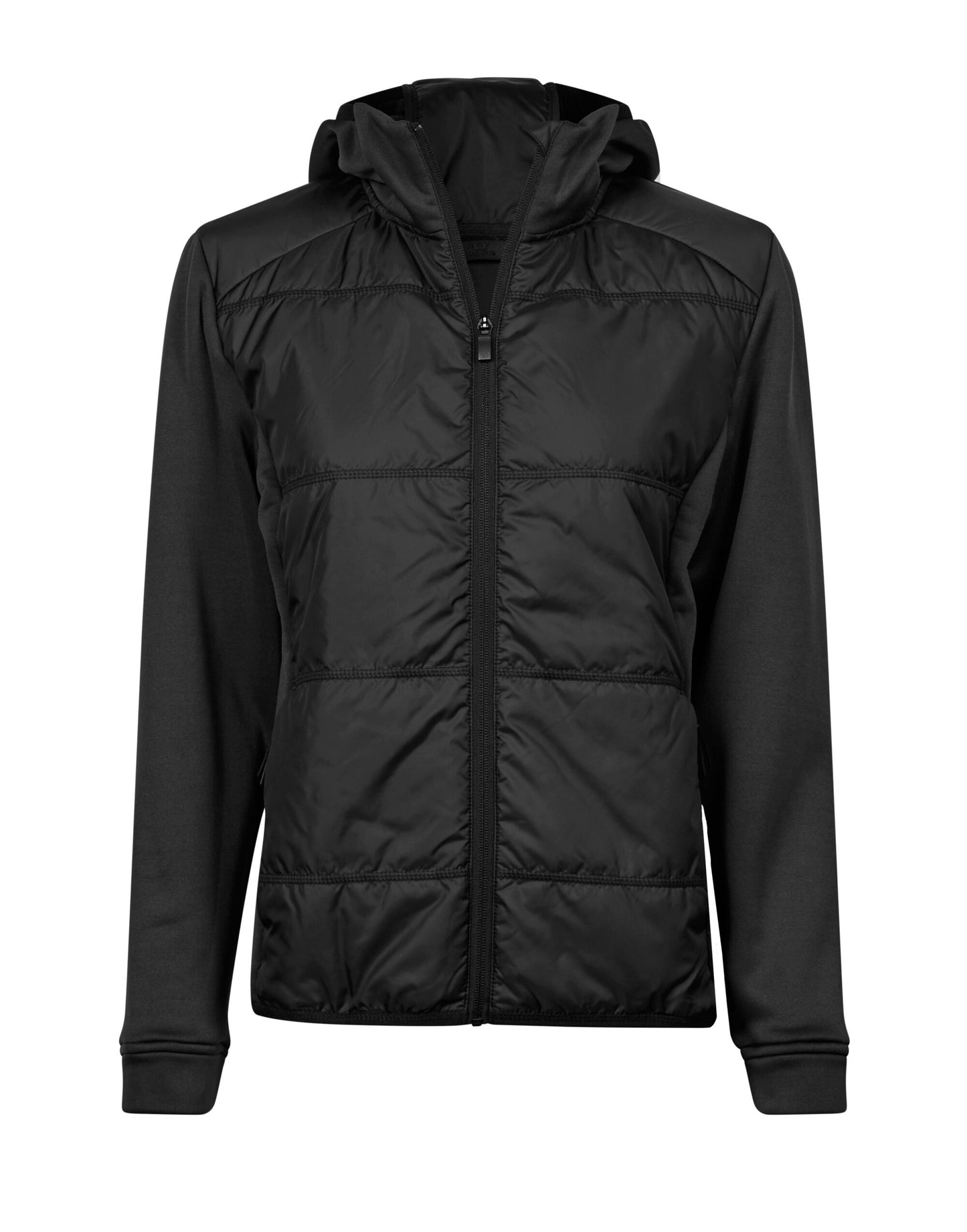 Ladies' Hybrid-Stretch Hooded Jacket - Black/Black