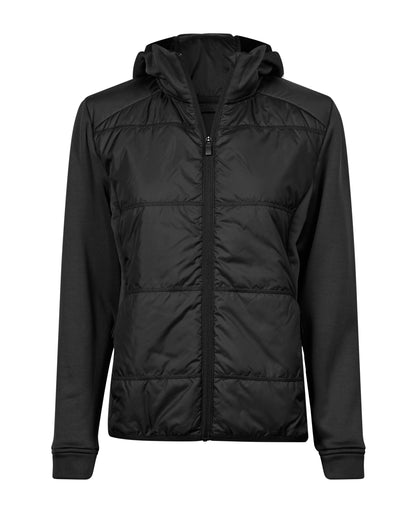 Ladies' Hybrid-Stretch Hooded Jacket - Black/Black