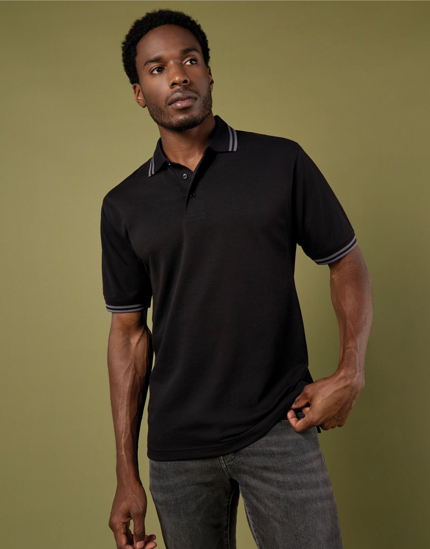 Classic Fit Tipped Collar Polo - Black/Charcoal