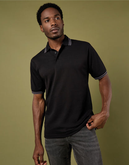 Classic Fit Tipped Collar Polo - Black/Charcoal