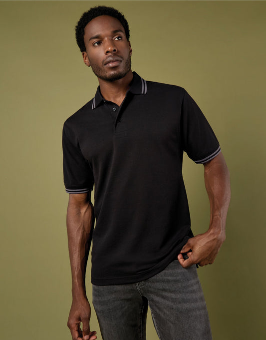 Classic Fit Tipped Collar Polo - Black/Charcoal