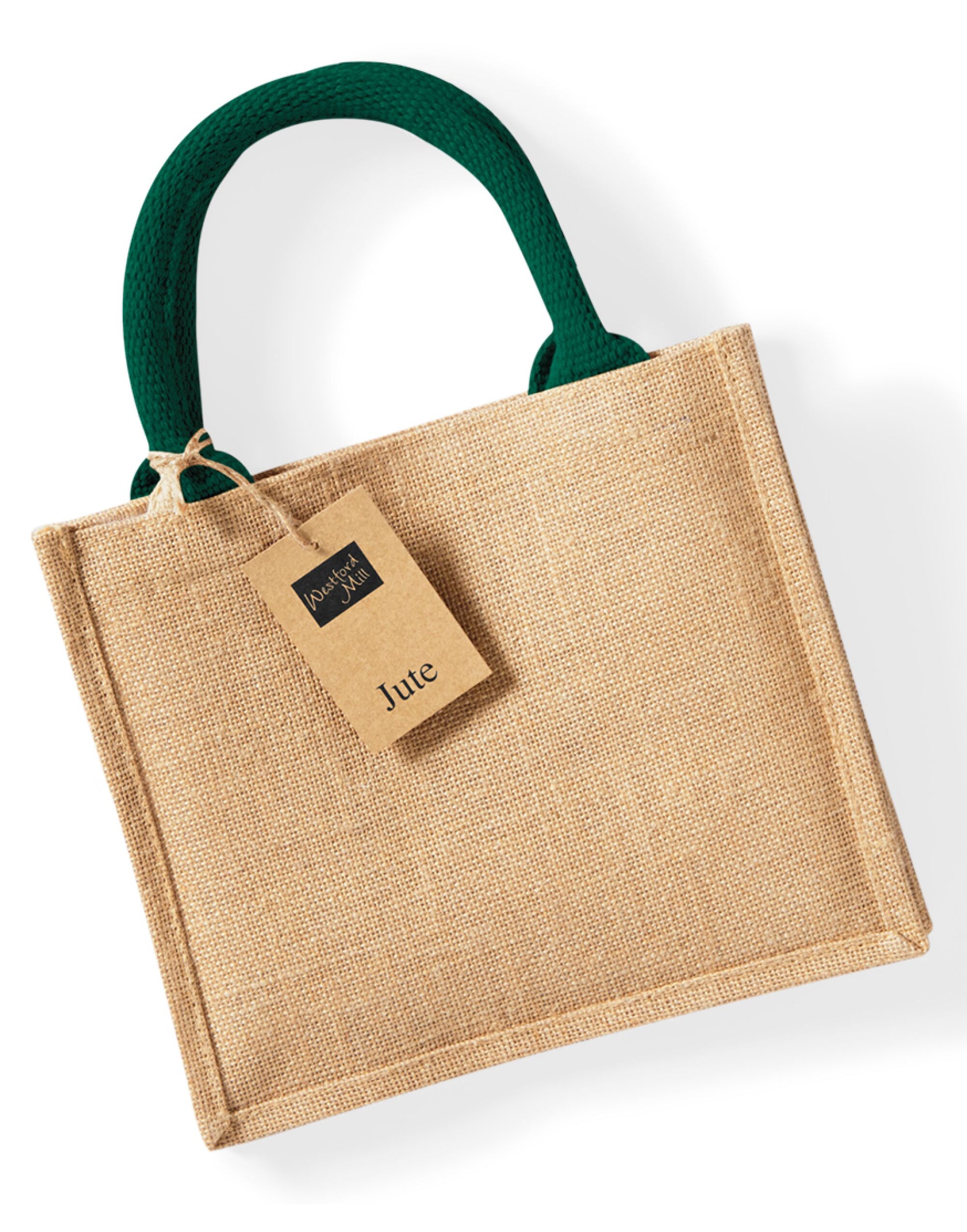 Jute Mini Gift Bag - Natural/Forest Green