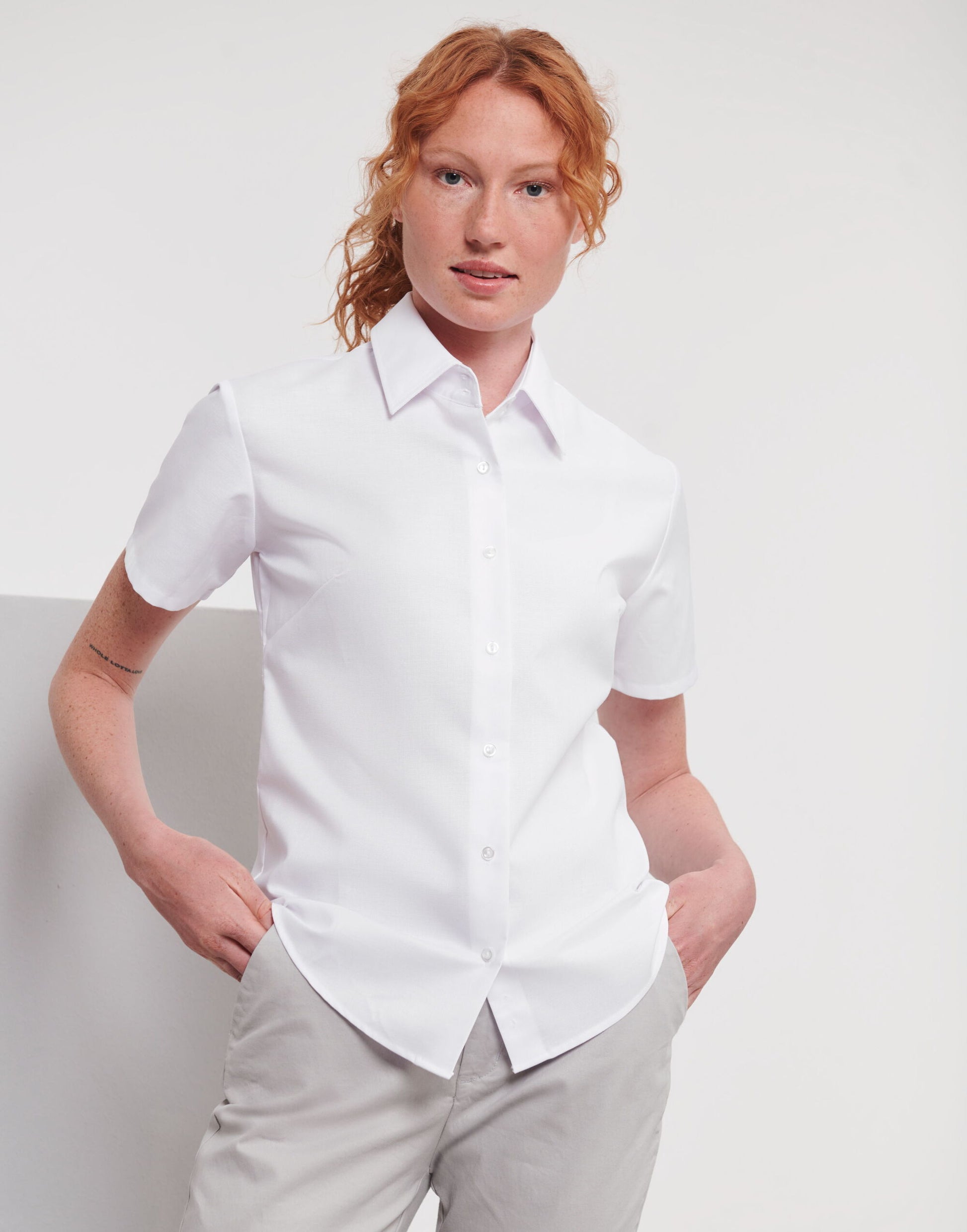 Ladies' Short Sleeve Tailored Oxford Shirt - White
