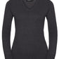 Ladies' V-Neck Knitted Pullover - Charcoal Marl