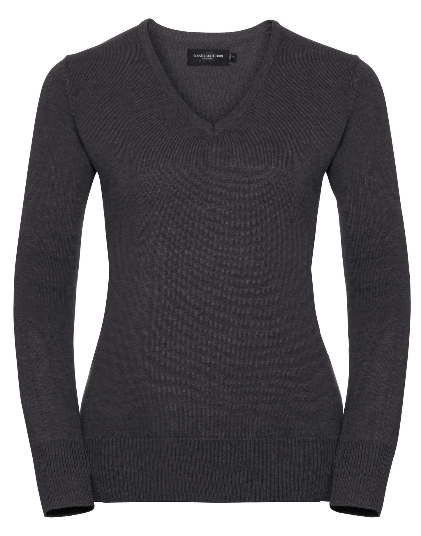 Ladies' V-Neck Knitted Pullover - Charcoal Marl
