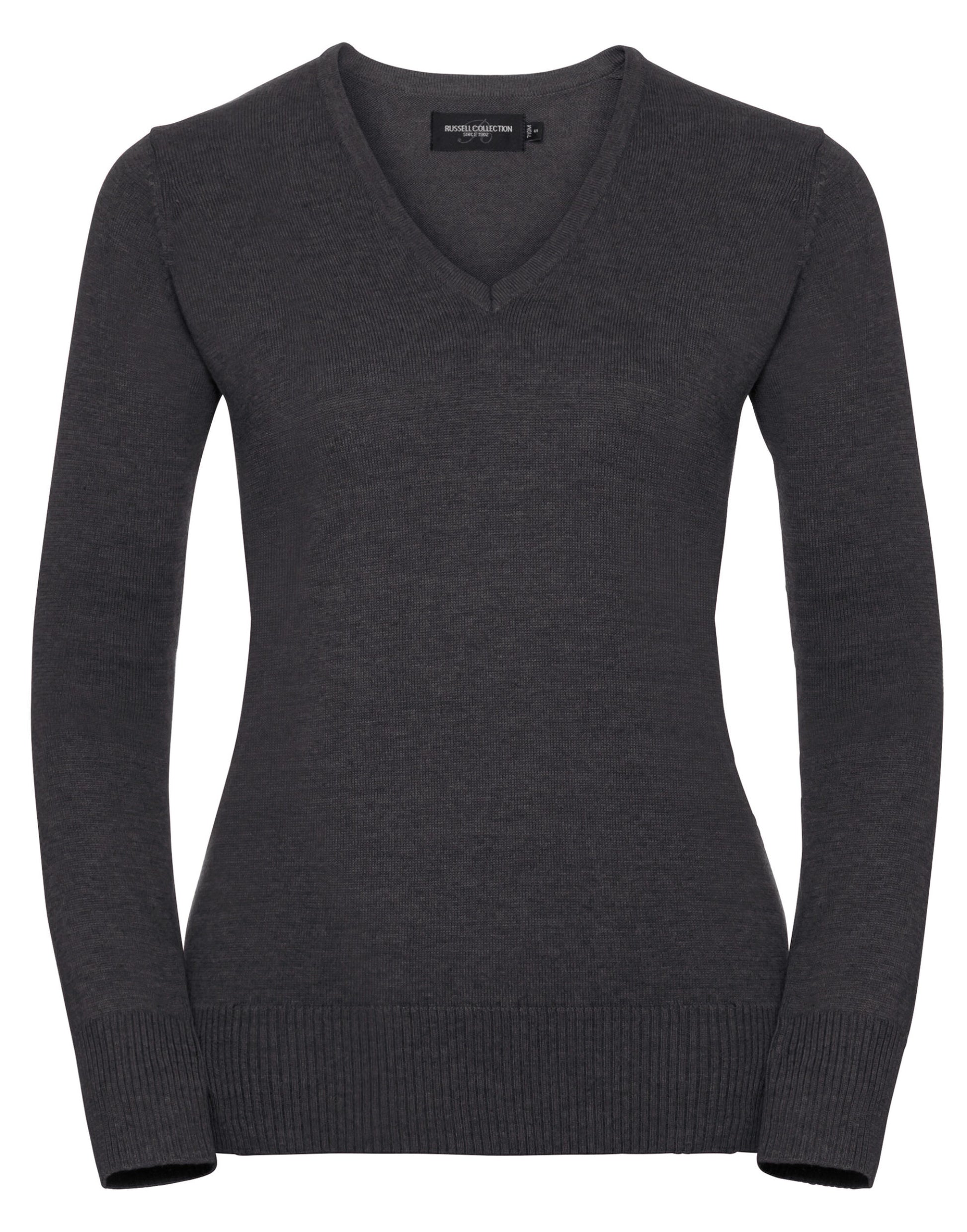 Ladies' V-Neck Knitted Pullover - Charcoal Marl