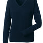 Ladies' V-Neck Knitted Pullover - French Navy