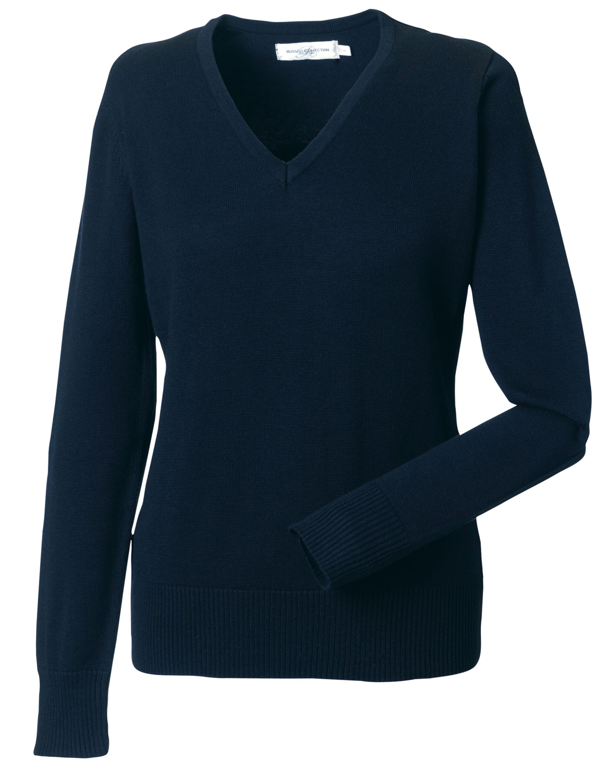 Ladies' V-Neck Knitted Pullover - French Navy