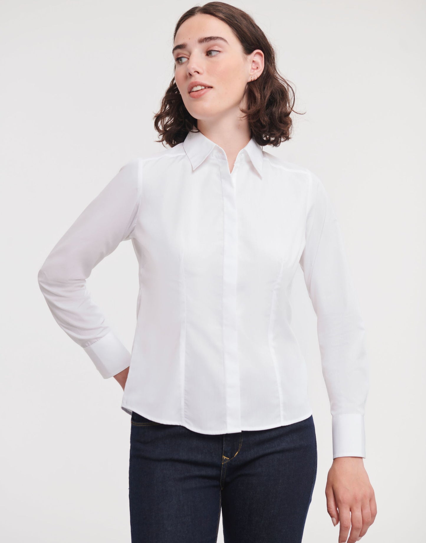 Ladies' Long Sleeve Fitted Polycotton Poplin Shirt - White