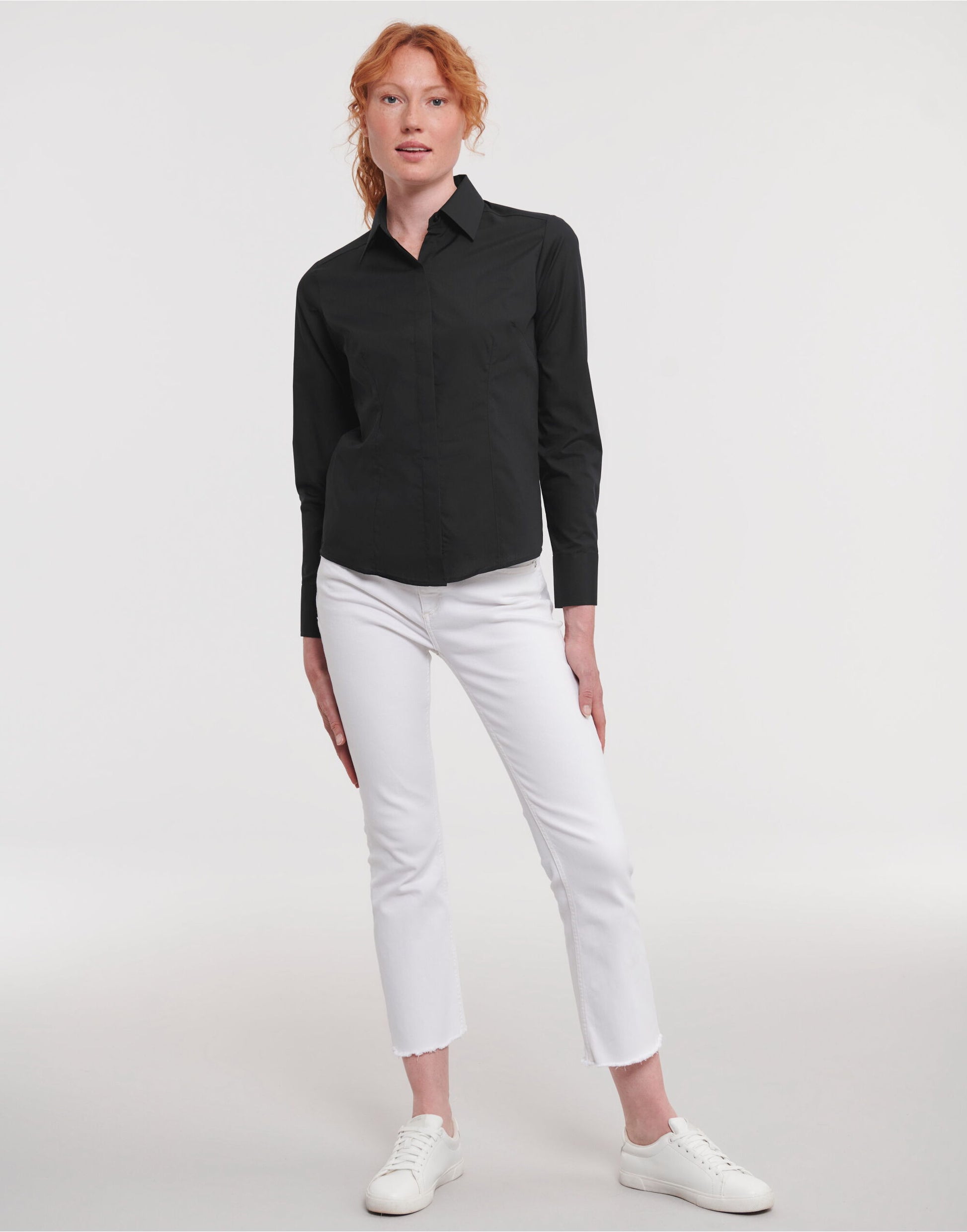 Ladies' Long Sleeve Fitted Polycotton Poplin Shirt - Black
