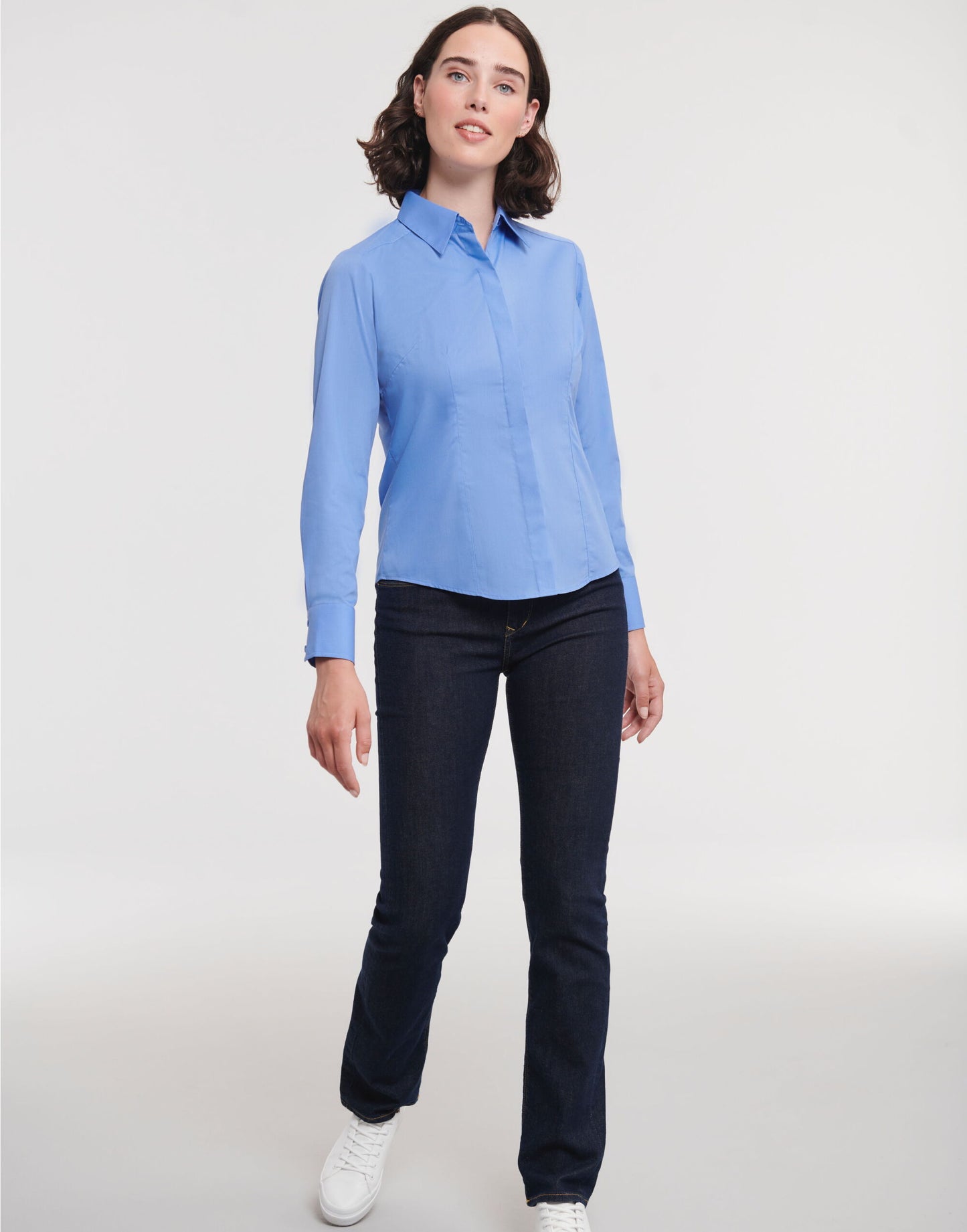 Ladies' Long Sleeve Fitted Polycotton Poplin Shirt - Corporate Blue