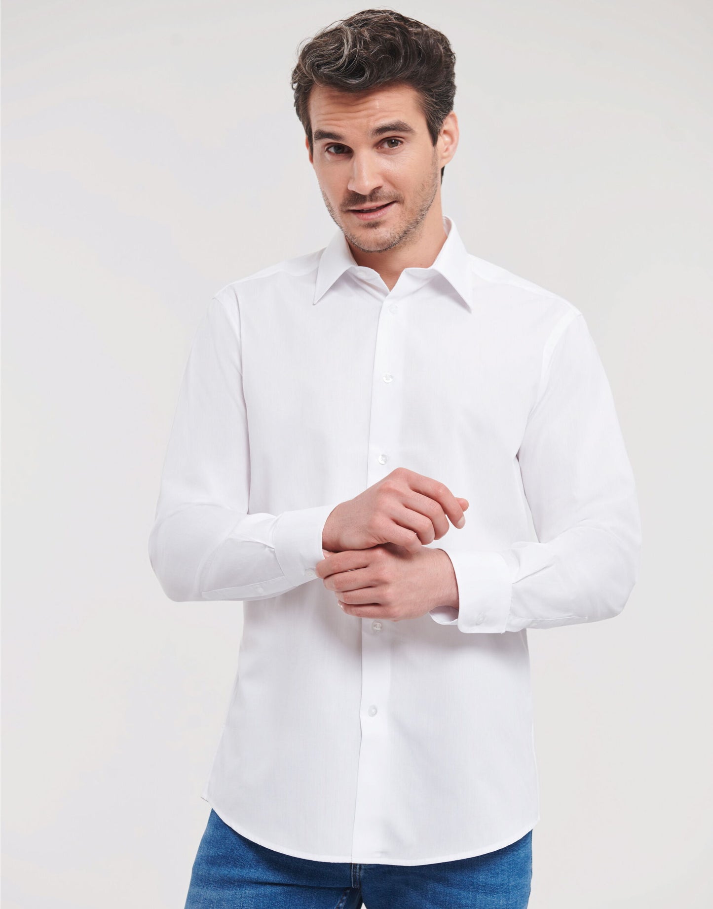 Men's Long Sleeve Tailored Polycotton Poplin Shirt - White