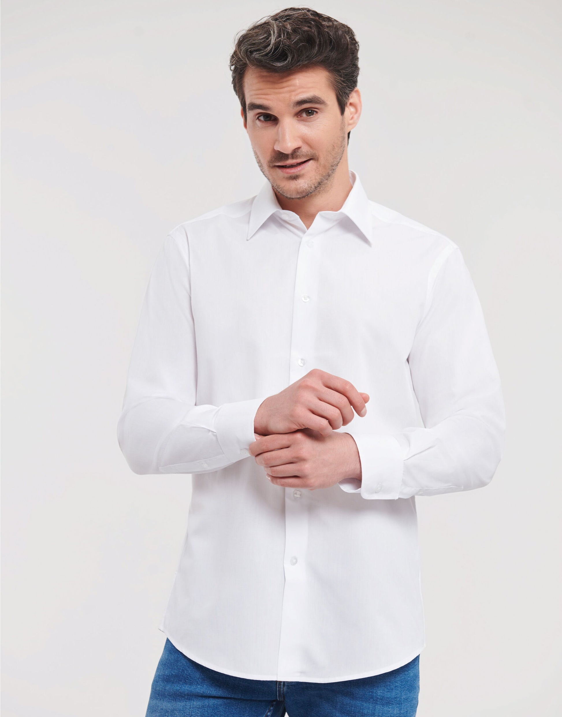Men's Long Sleeve Tailored Polycotton Poplin Shirt - White