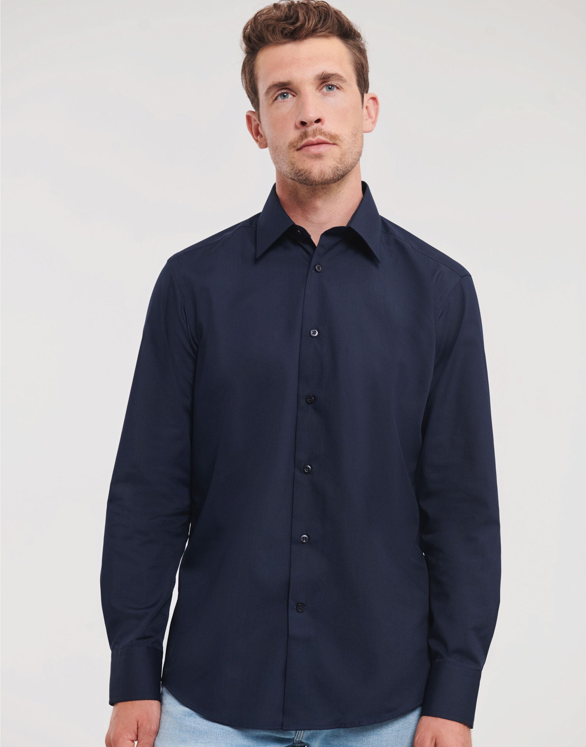Men's Long Sleeve Tailored Polycotton Poplin Shirt - French Navy